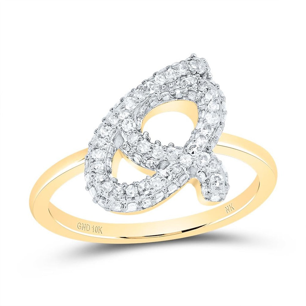 10K Yellow Gold Diamond Initial Q Ring - 1/2 Carat Total Diamond Weight