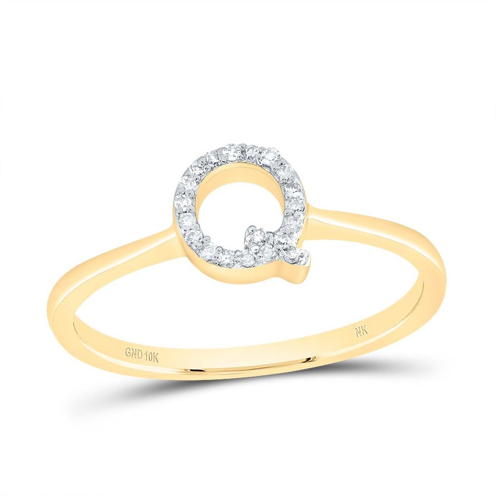 10K Yellow Gold Diamond Initial Q Ring - 1/20 Carat Total Diamond Weight