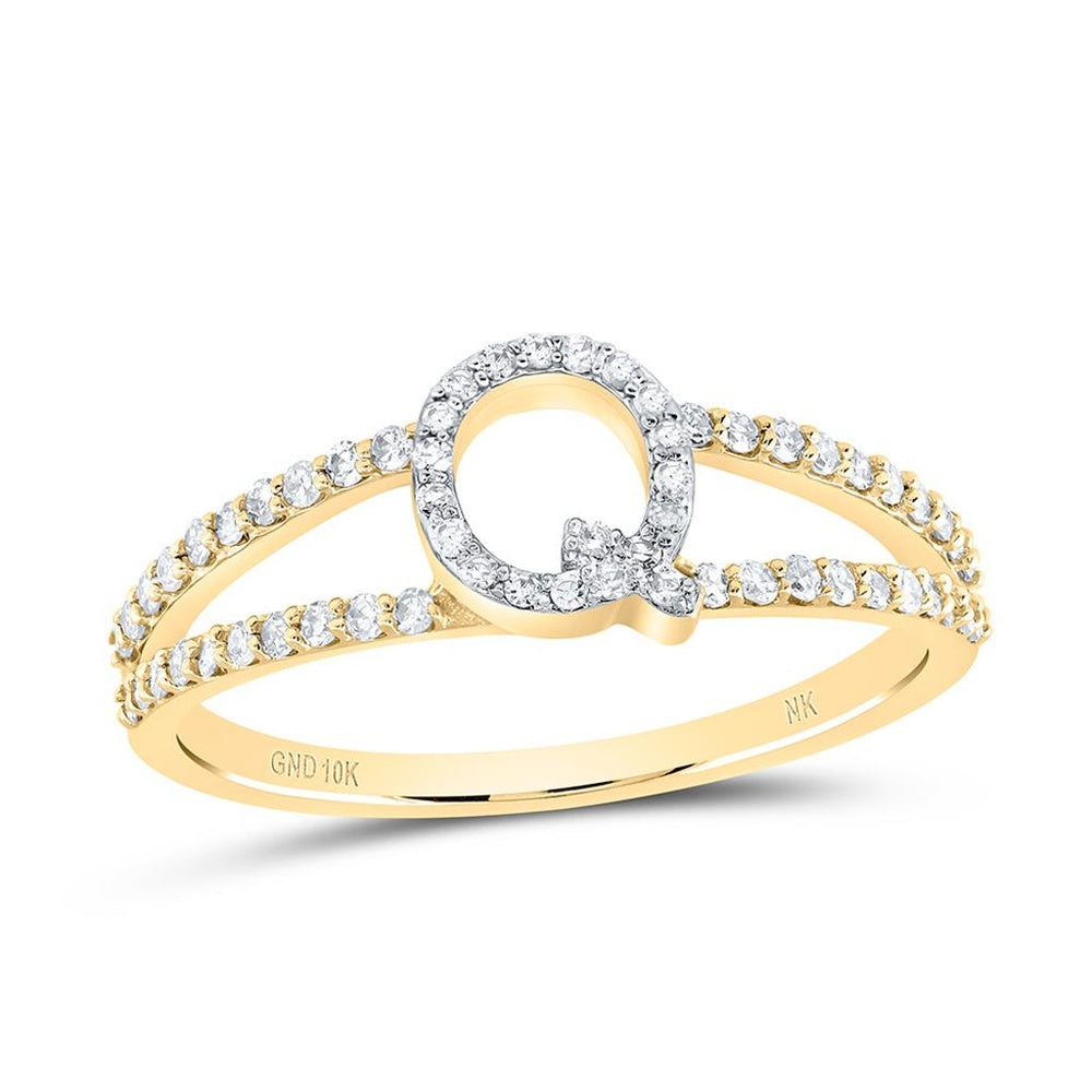 10K Yellow Gold Diamond Initial Q Ring - 1/4 Carat Total Diamond Weight