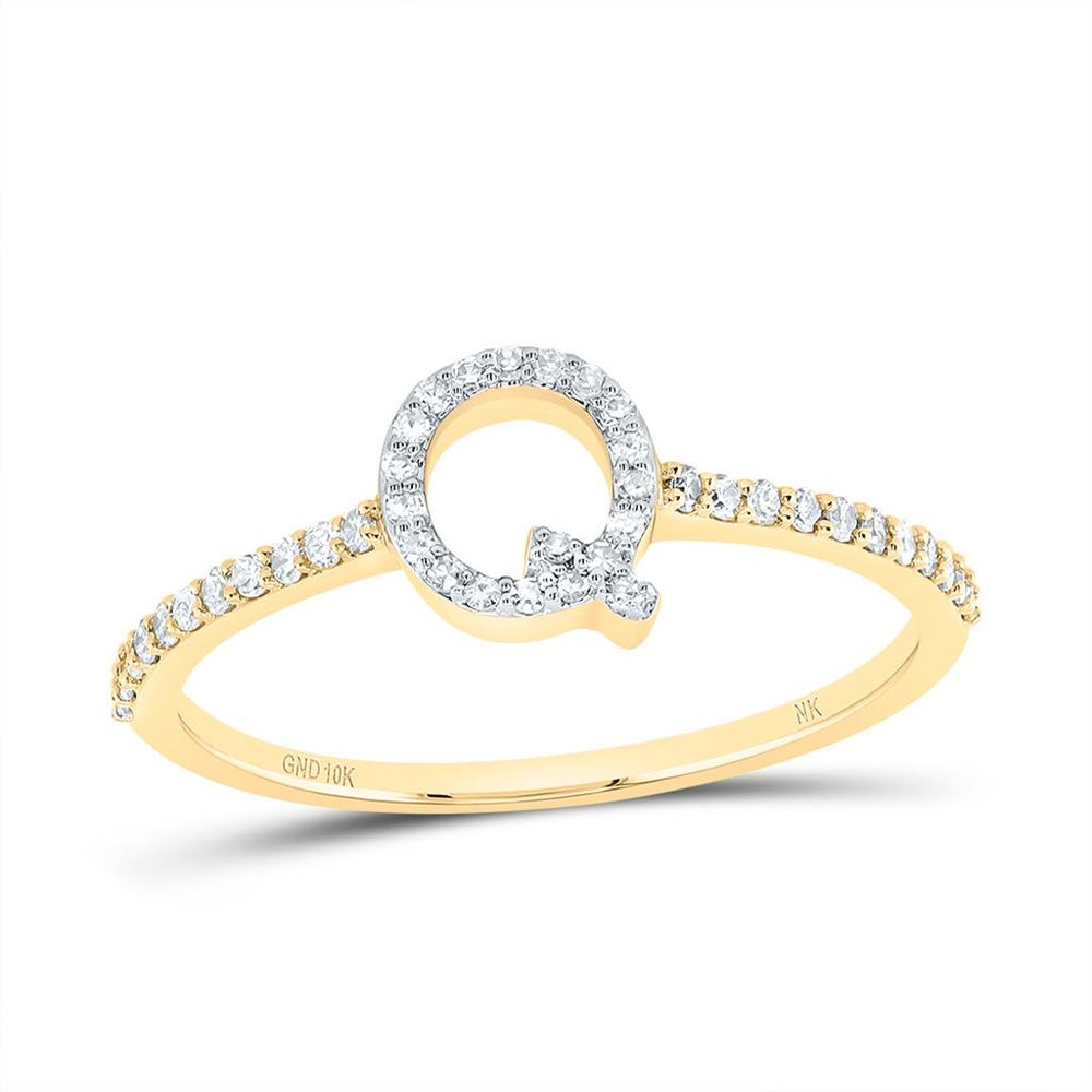 10K Yellow Gold Diamond Initial Q Ring - 1/7 Carat Total Diamond Weight