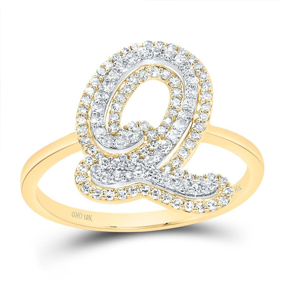 10K Yellow Gold Diamond Initial Q Ring - 3/8 Carat Total Diamond Weight