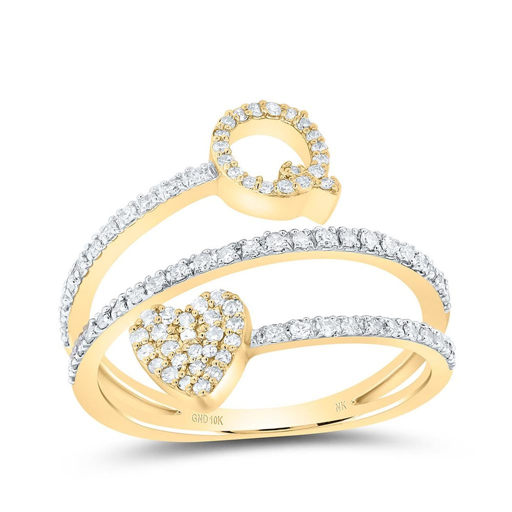 10K Yellow Gold Diamond Initial Q Ring - 3/8 Carat Total Diamond Weight