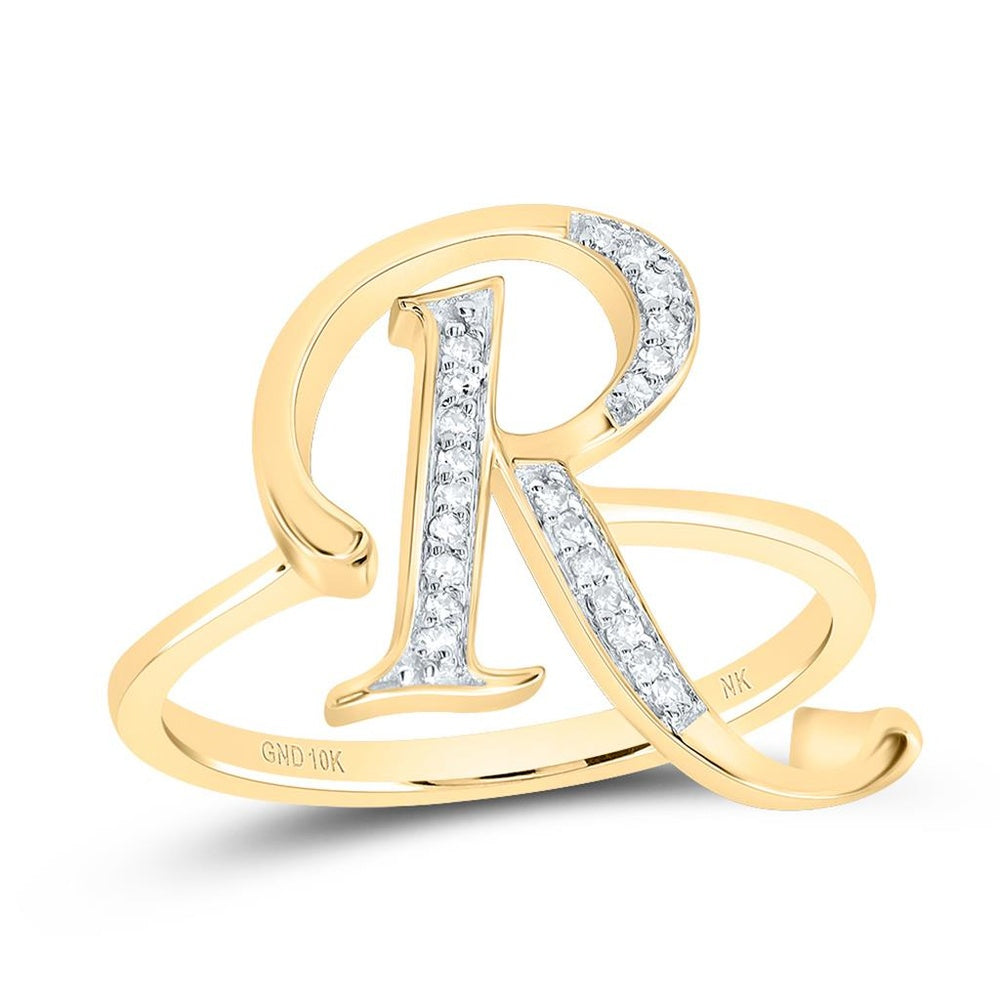 10K Yellow Gold Diamond Initial R Ring - 1/10 Carat Total Diamond Weight
