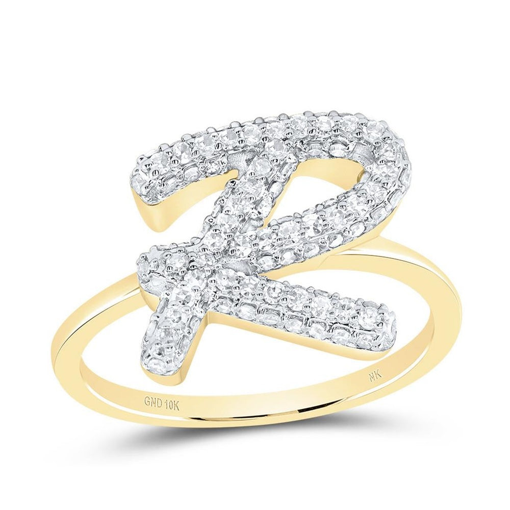 10K Yellow Gold Diamond Initial R Ring - 1/2 Carat Total Diamond Weight