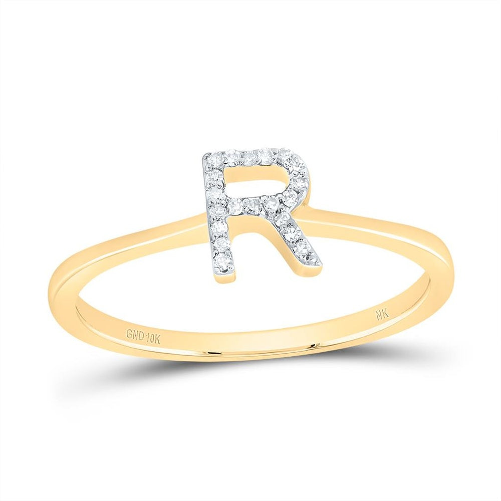 10K Yellow Gold Diamond Initial R Ring - 1/20 Carat Total Diamond Weight