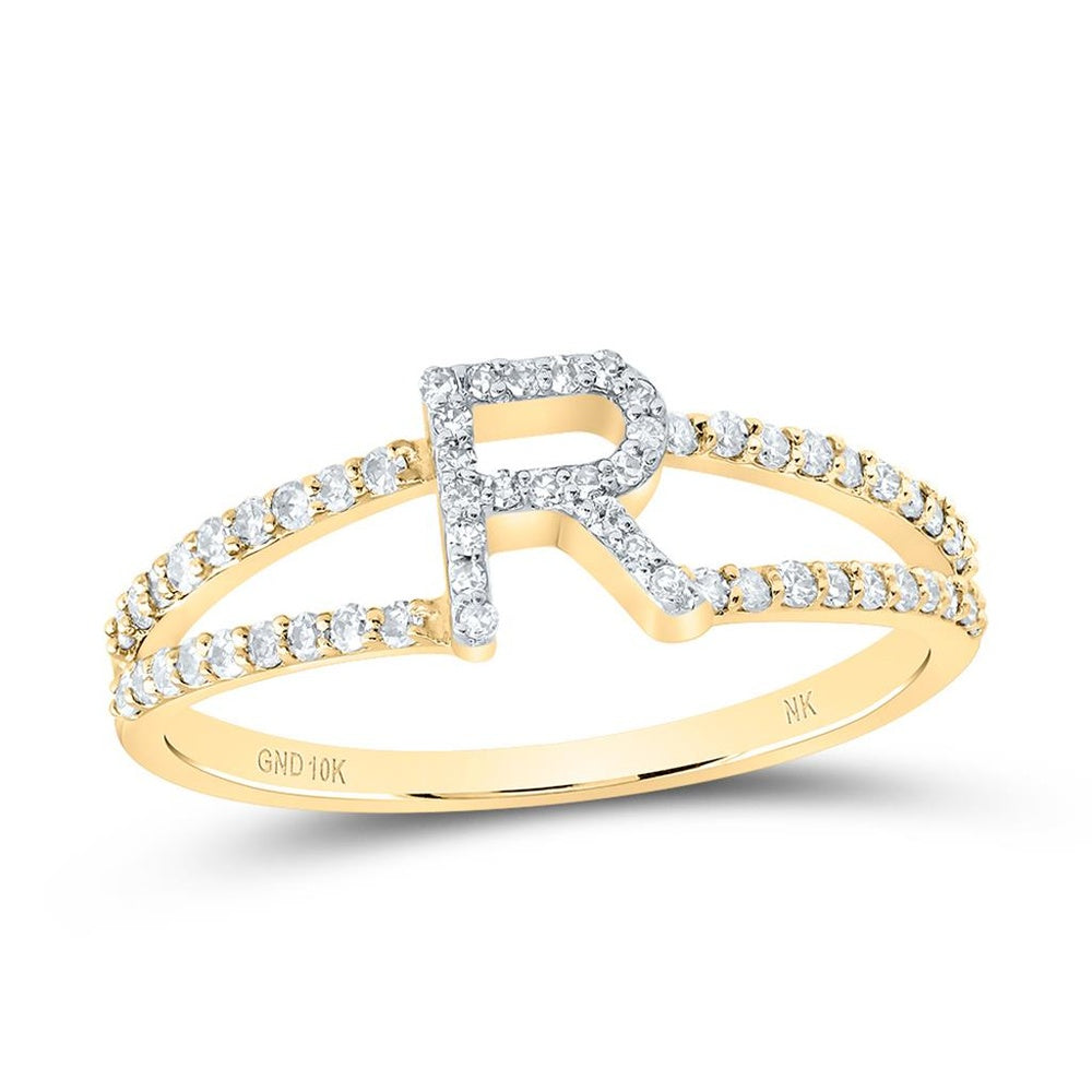 10K Yellow Gold Diamond Initial R Ring - 1/4 Carat Total Diamond Weight