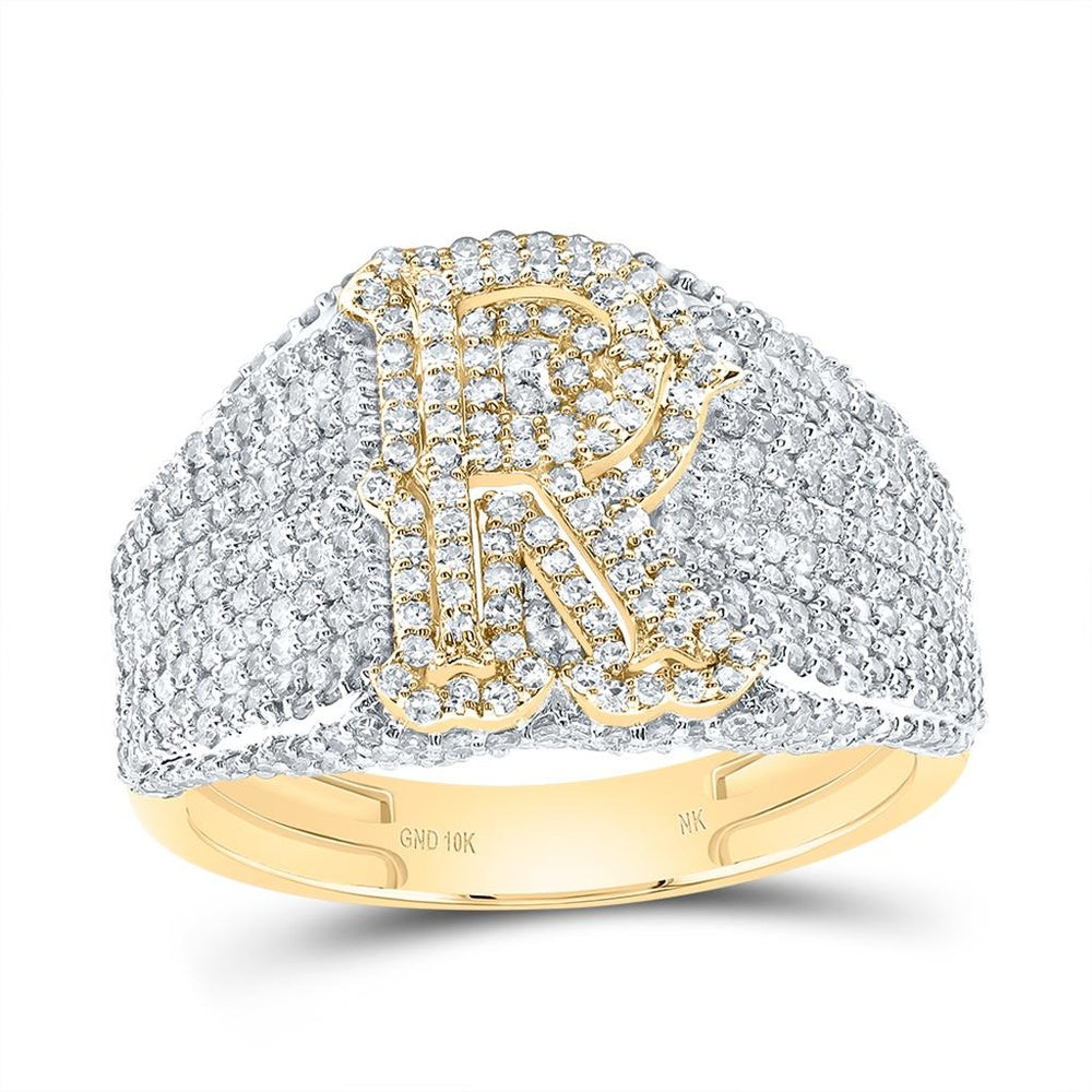 10K Yellow Gold Diamond Initial R Ring - 1 5/8 Carat Total Diamond Weight