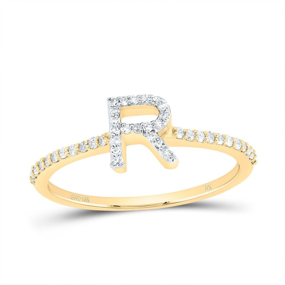 10K Yellow Gold Diamond Initial R Ring - 1/5 Carat Total Diamond Weight