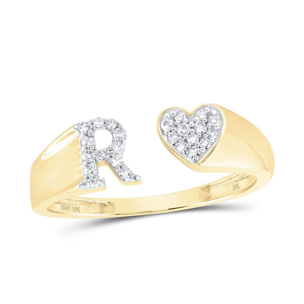 10K Yellow Gold Diamond Initial R Ring - 1/8 Carat Total Diamond Weight