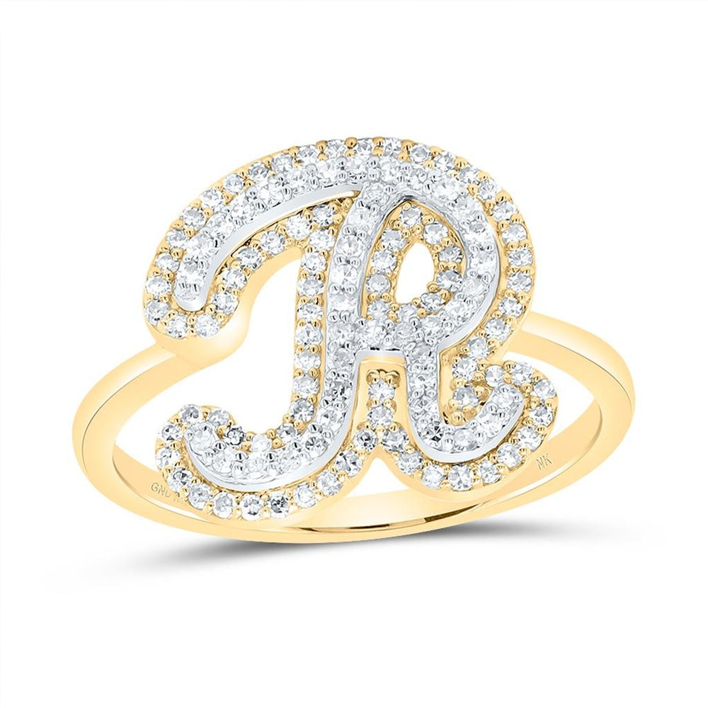 10K Yellow Gold Diamond Initial R Ring - 3/8 Carat Total Diamond Weight