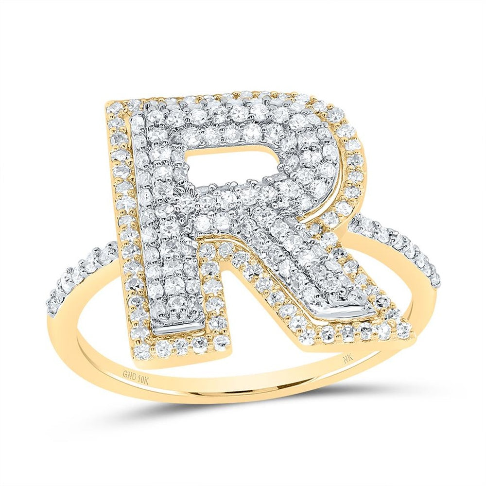 10K Yellow Gold Diamond Initial R Ring - 5/8 Carat Total Diamond Weight