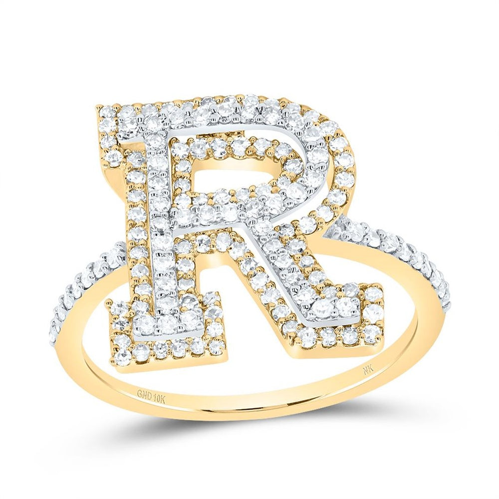 10K Yellow Gold Diamond Initial R Ring - 5/8 Carat Total Diamond Weight