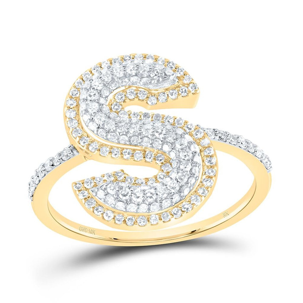 10K Yellow Gold Diamond Initial S Ring - 1/2 Carat Total Diamond Weight
