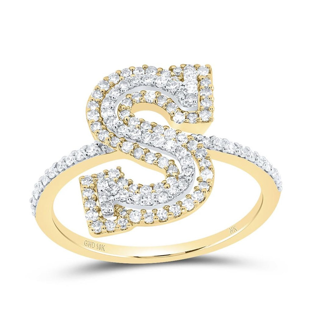 10K Yellow Gold Diamond Initial S Ring - 1/2 Carat Total Diamond Weight