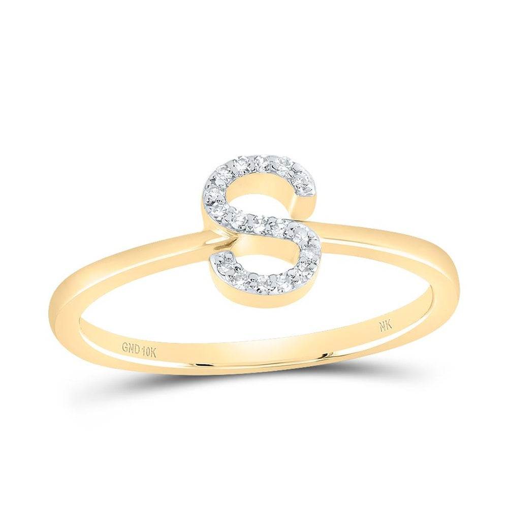 10K Yellow Gold Diamond Initial S Ring - 1/20 Carat Total Diamond Weight