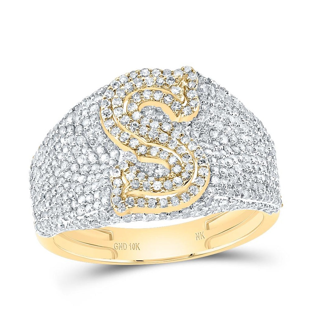 10K Yellow Gold Diamond Initial S Ring - 1 3/4 Carat Total Diamond Weight