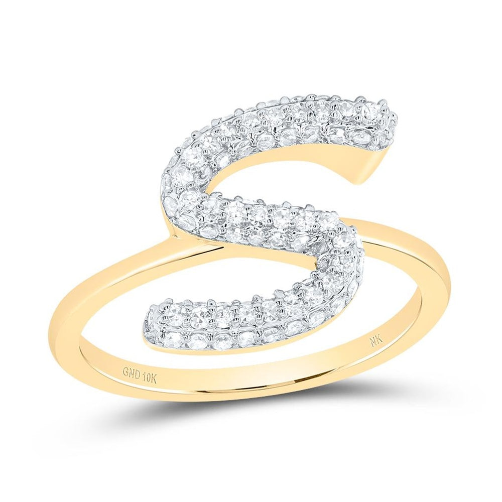 10K Yellow Gold Diamond Initial S Ring - 3/8 Carat Total Diamond Weight
