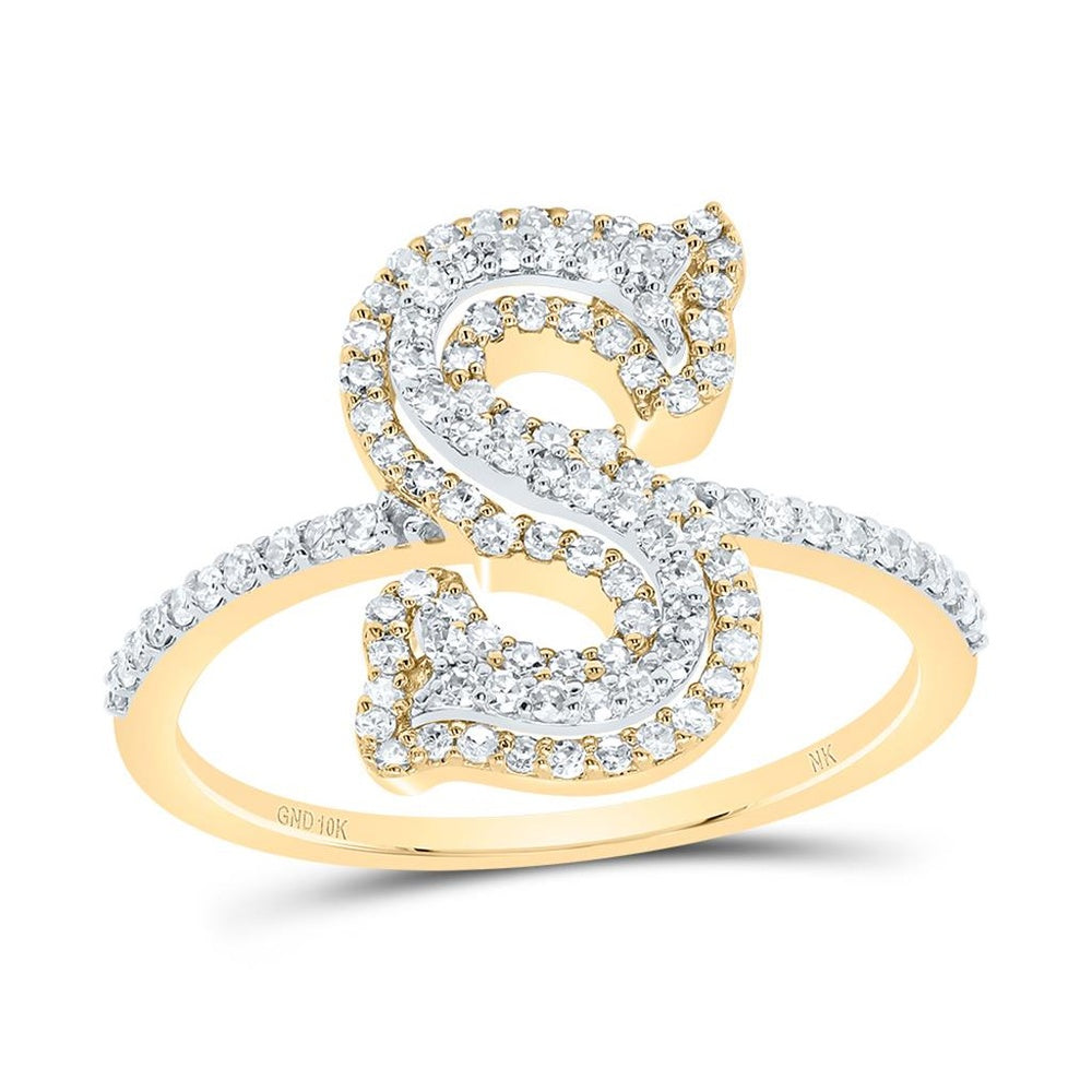 10K Yellow Gold Diamond Initial S Ring - 3/8 Carat Total Diamond Weight