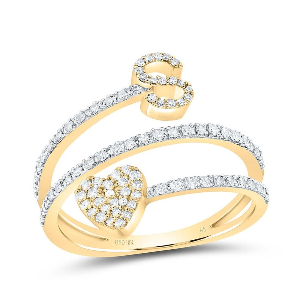 10K Yellow Gold Diamond Initial S Ring - 3/8 Carat Total Diamond Weight