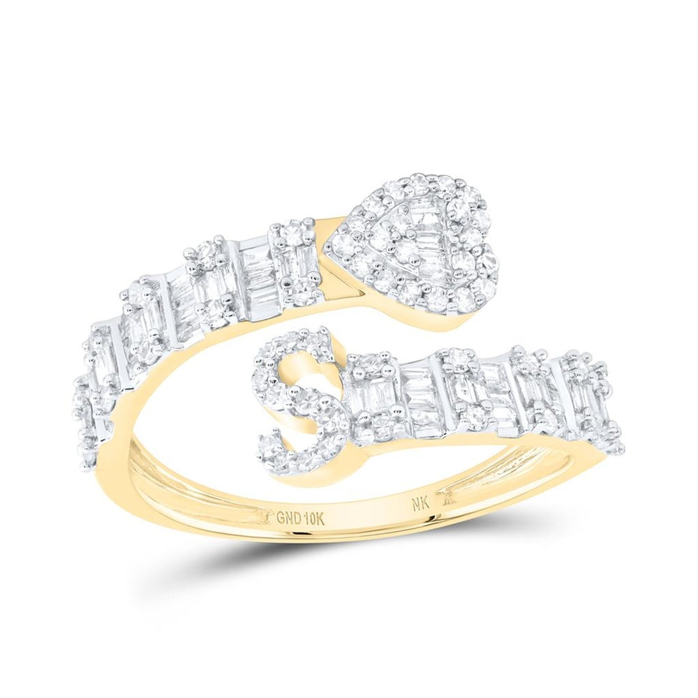 10K Yellow Gold Diamond Initial S Ring - 5/8 Carat Total Diamond Weight