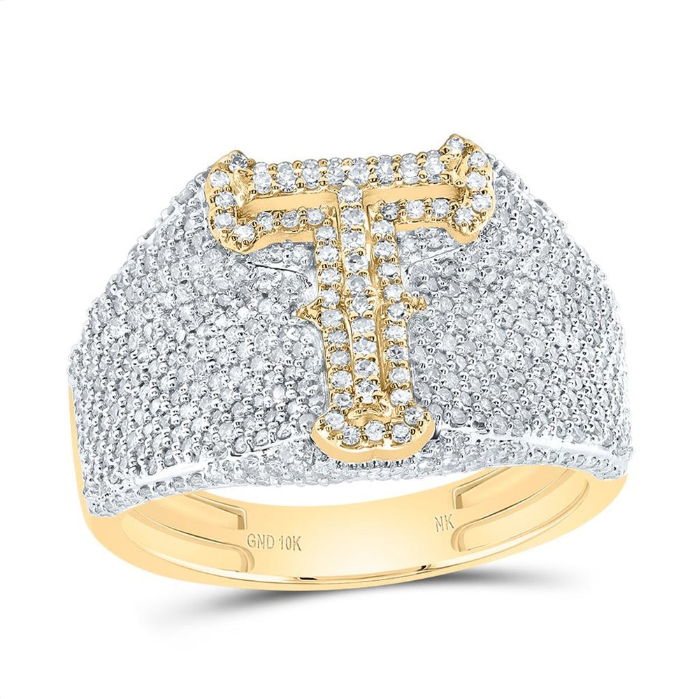 10K Yellow Gold Diamond Initial T Ring - 1 1/2 Carat Total Diamond Weight