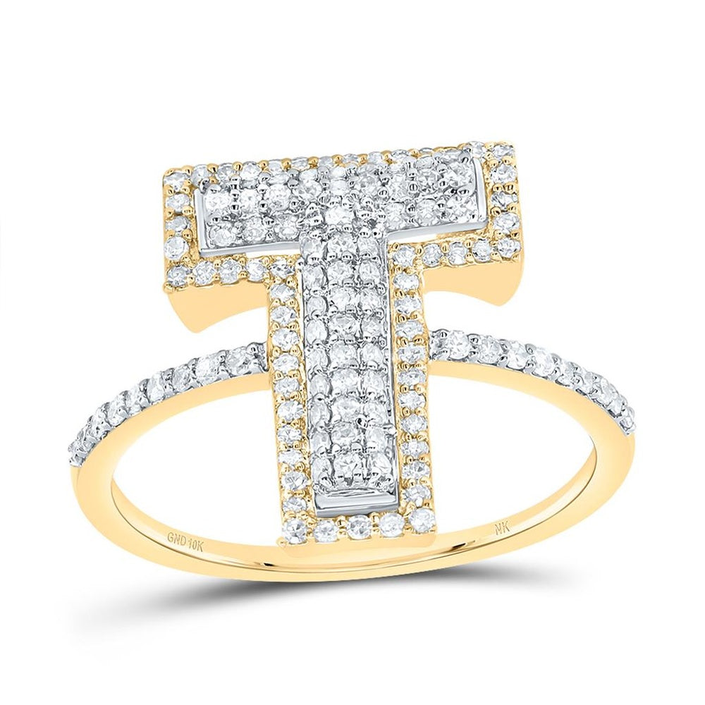 10K Yellow Gold Diamond Initial T Ring - 1/2 Carat Total Diamond Weight