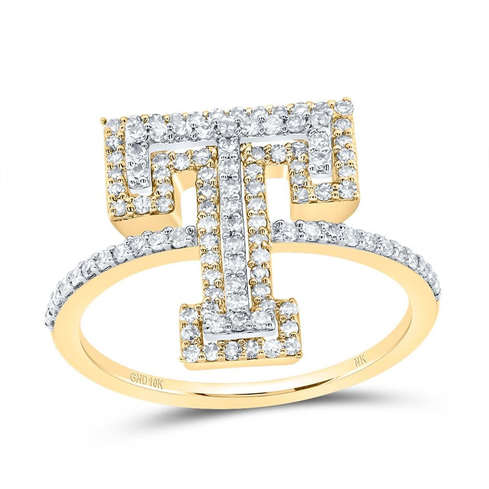 10K Yellow Gold Diamond Initial T Ring - 1/2 Carat Total Diamond Weight