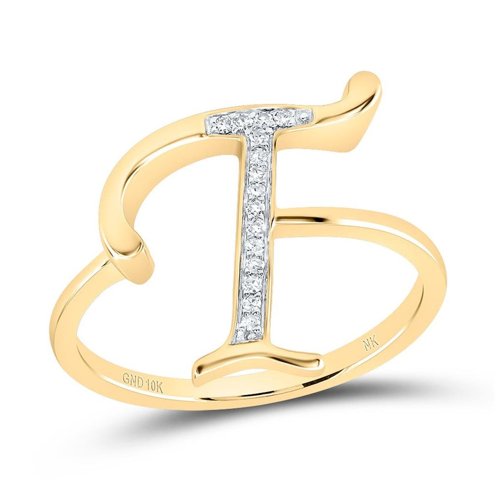 10K Yellow Gold Diamond Initial T Ring - 1/20 Carat Total Diamond Weight