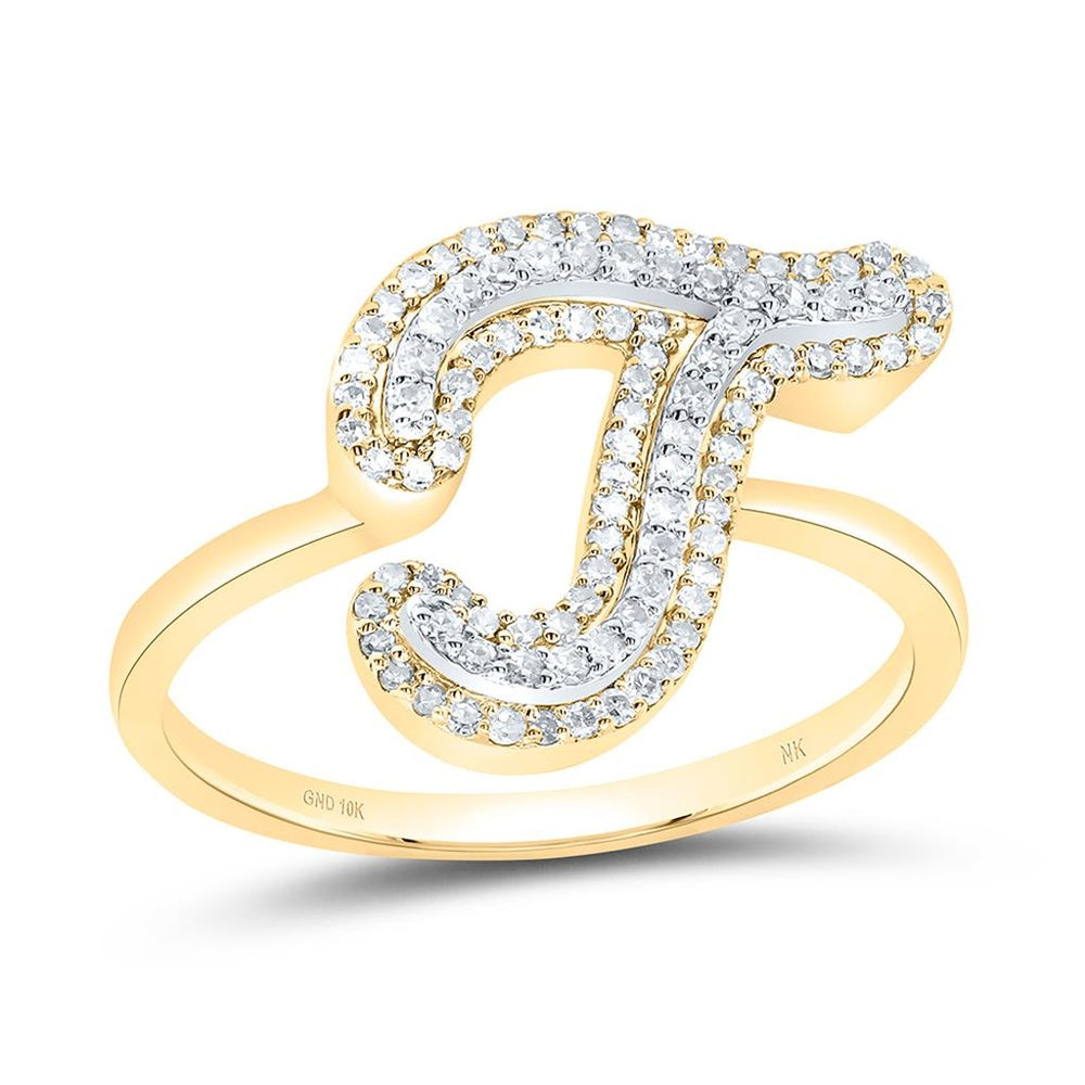10K Yellow Gold Diamond Initial T Ring - 1/3 Carat Total Diamond Weight