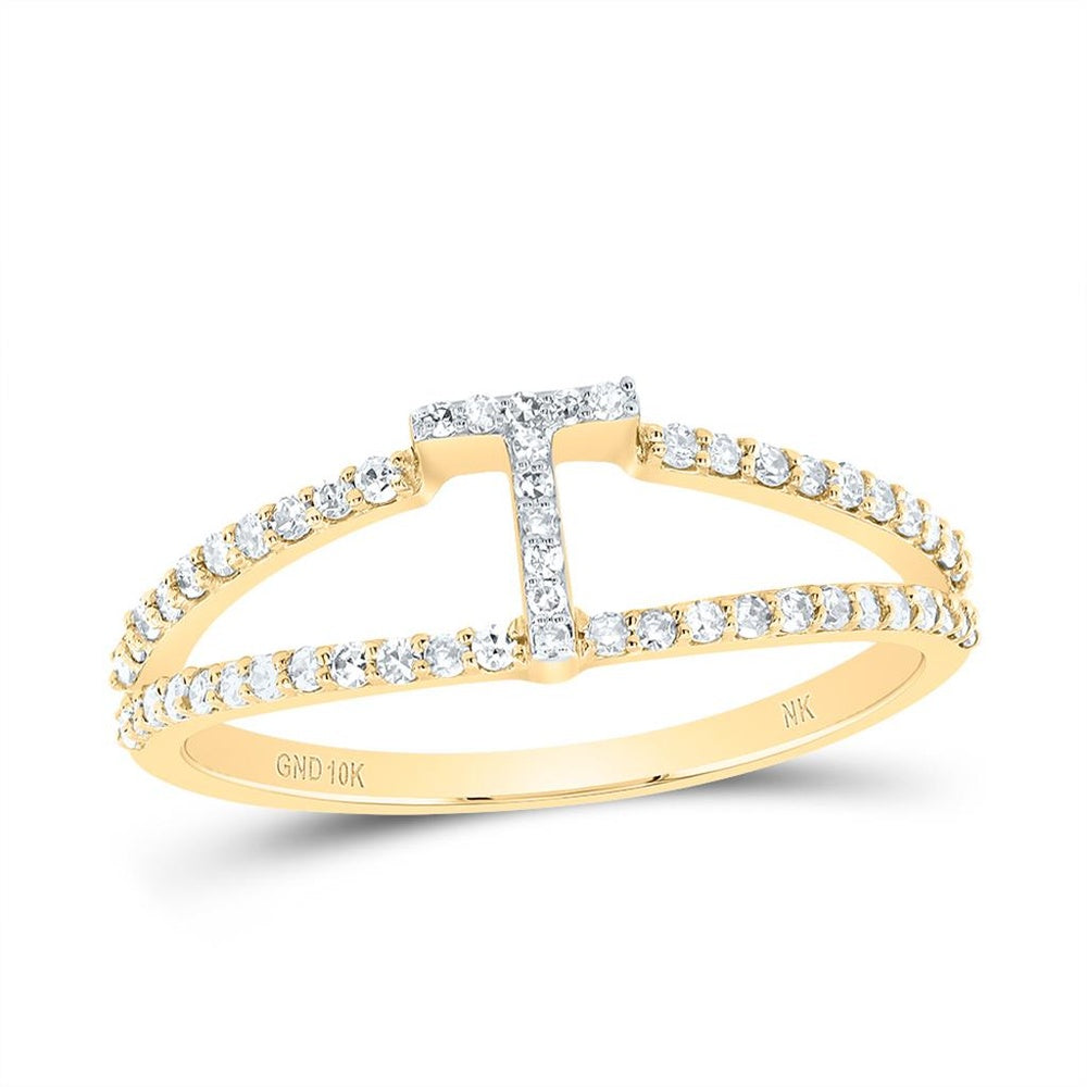 10K Yellow Gold Diamond Initial T Ring - 1/4 Carat Total Diamond Weight