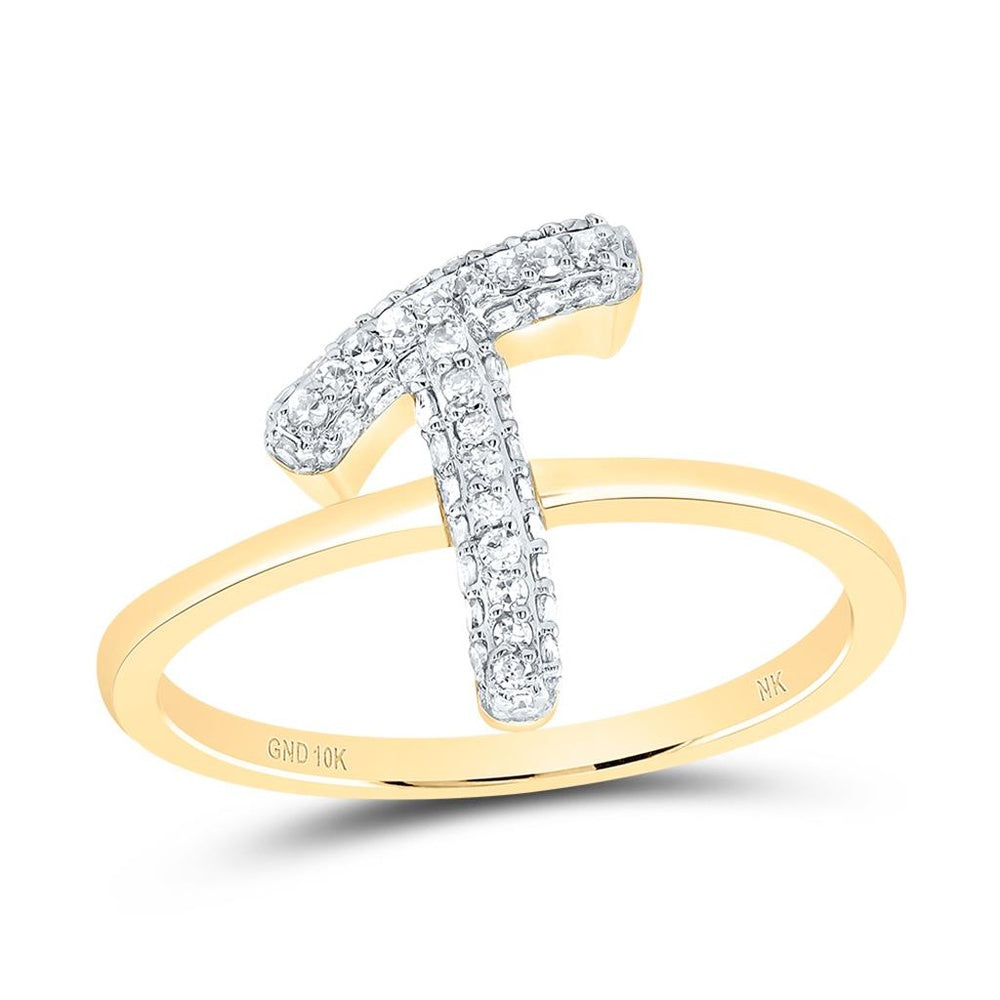 10K Yellow Gold Diamond Initial T Ring - 1/4 Carat Total Diamond Weight