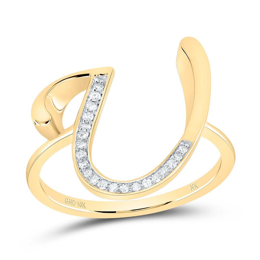 10K Yellow Gold Diamond Initial U Ring - 1/10 Carat Total Diamond Weight