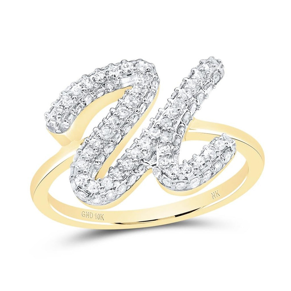 10K Yellow Gold Diamond Initial U Ring - 1/2 Carat Total Diamond Weight