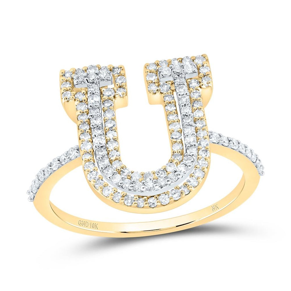10K Yellow Gold Diamond Initial U Ring - 1/2 Carat Total Diamond Weight