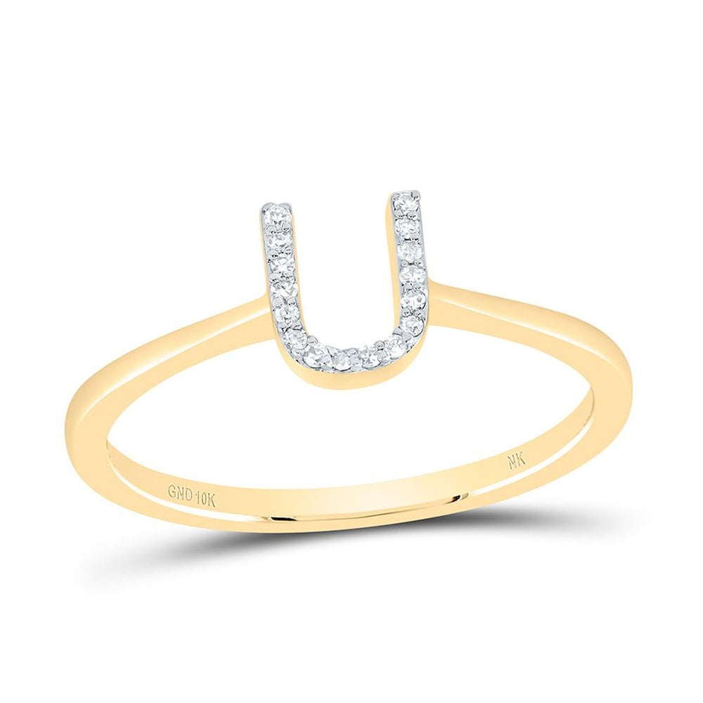 10K Yellow Gold Diamond Initial U Ring - 1/20 Carat Total Diamond Weight