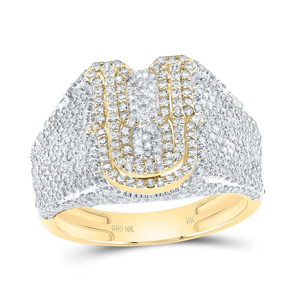 10K Yellow Gold Diamond Initial U Ring - 1 3/4 Carat Total Diamond Weight