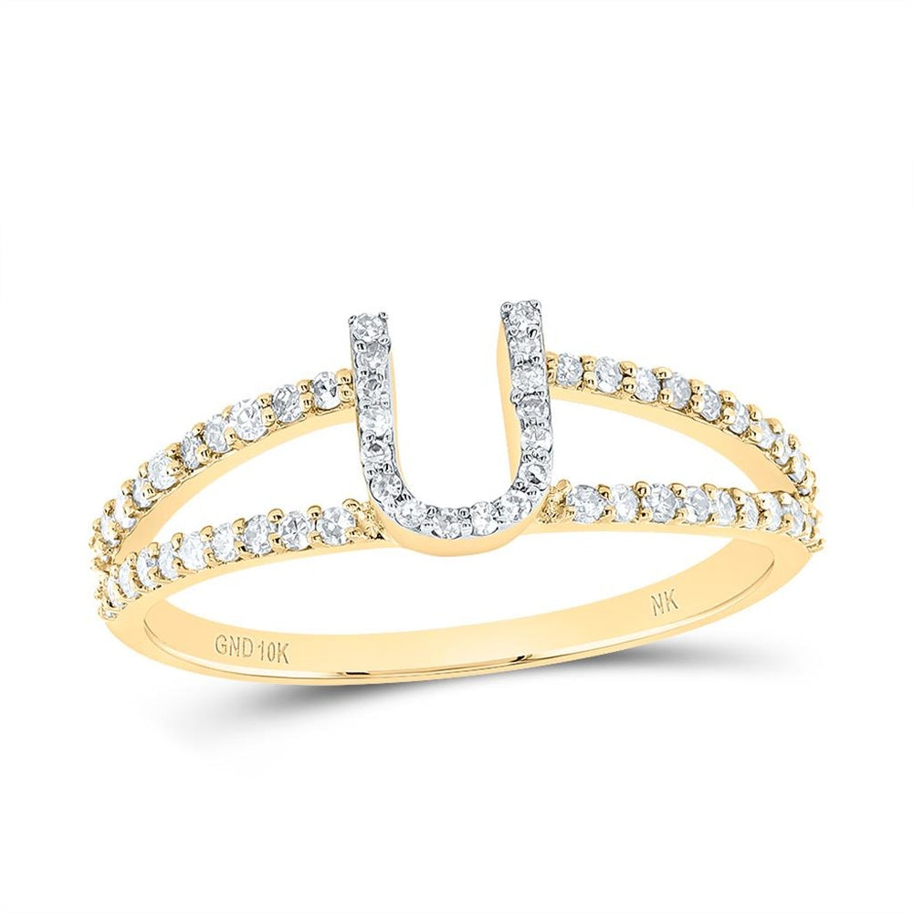 10K Yellow Gold Diamond Initial U Ring - 1/4 Carat Total Diamond Weight