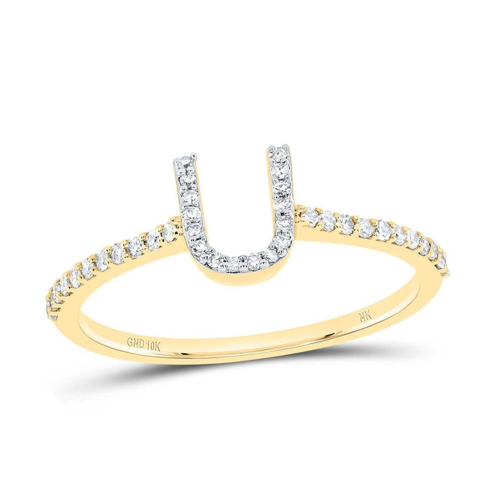 10K Yellow Gold Diamond Initial U Ring - 1/7 Carat Total Diamond Weight