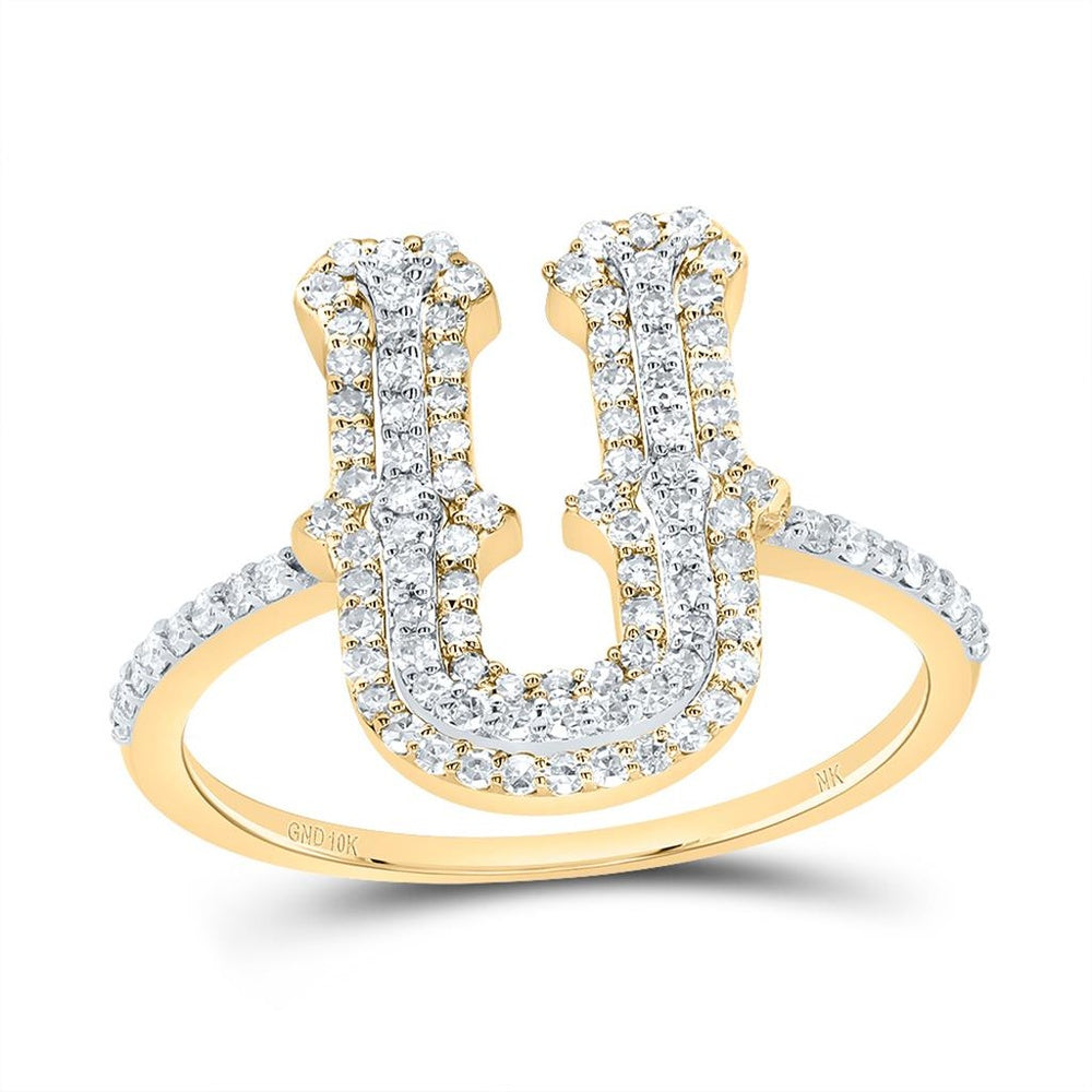 10K Yellow Gold Diamond Initial U Ring - 3/8 Carat Total Diamond Weight