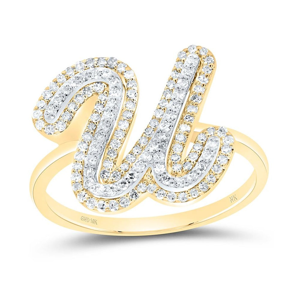 10K Yellow Gold Diamond Initial U Ring - 3/8 Carat Total Diamond Weight
