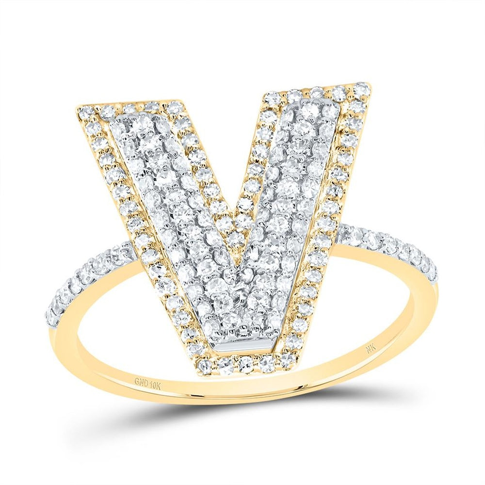 10K Yellow Gold Diamond Initial V Ring - 1/2 Carat Total Diamond Weight