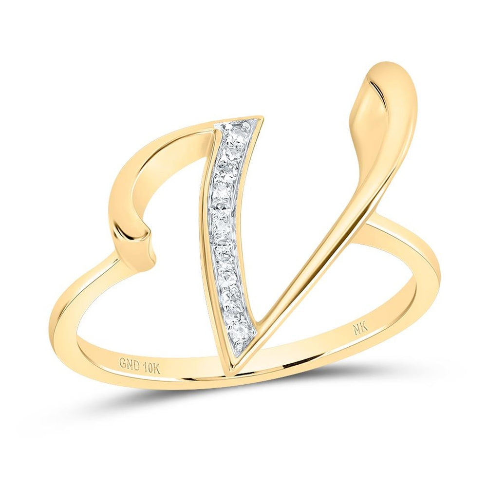 10K Yellow Gold Diamond Initial V Ring - 1/20 Carat Total Diamond Weight