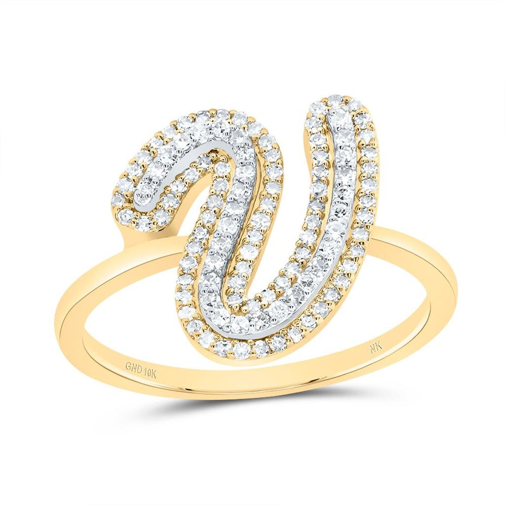 10K Yellow Gold Diamond Initial V Ring - 1/3 Carat Total Diamond Weight