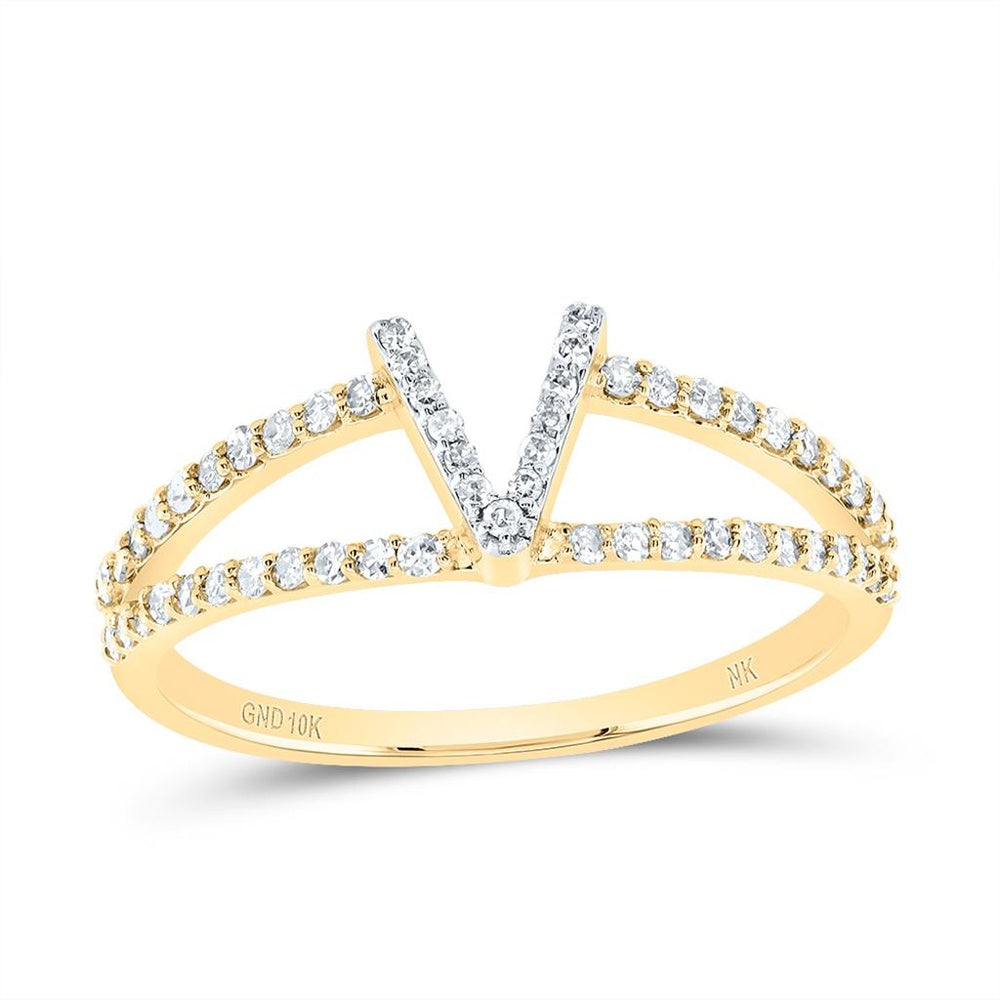 10K Yellow Gold Diamond Initial V Ring - 1/4 Carat Total Diamond Weight