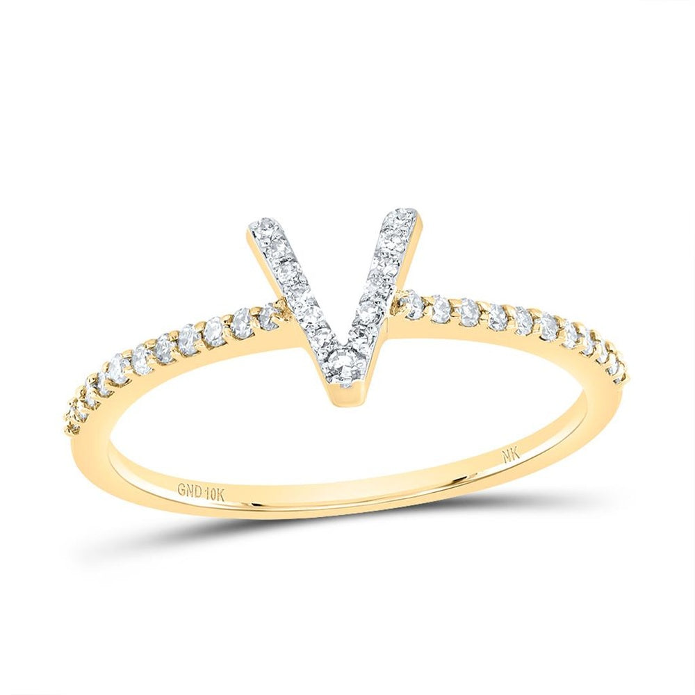 10K Yellow Gold Diamond Initial V Ring - 1/7 Carat Total Diamond Weight
