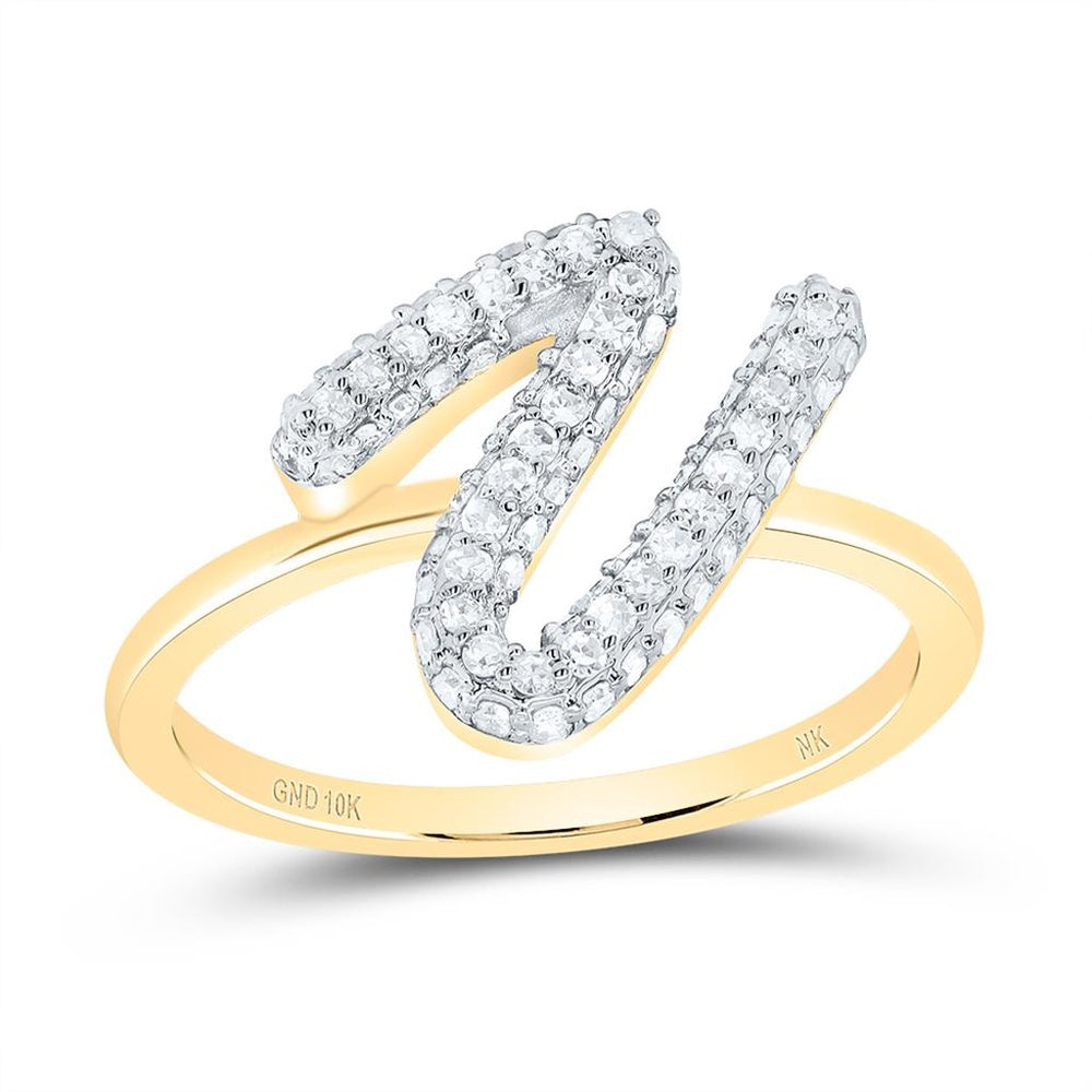 10K Yellow Gold Diamond Initial V Ring - 3/8 Carat Total Diamond Weight
