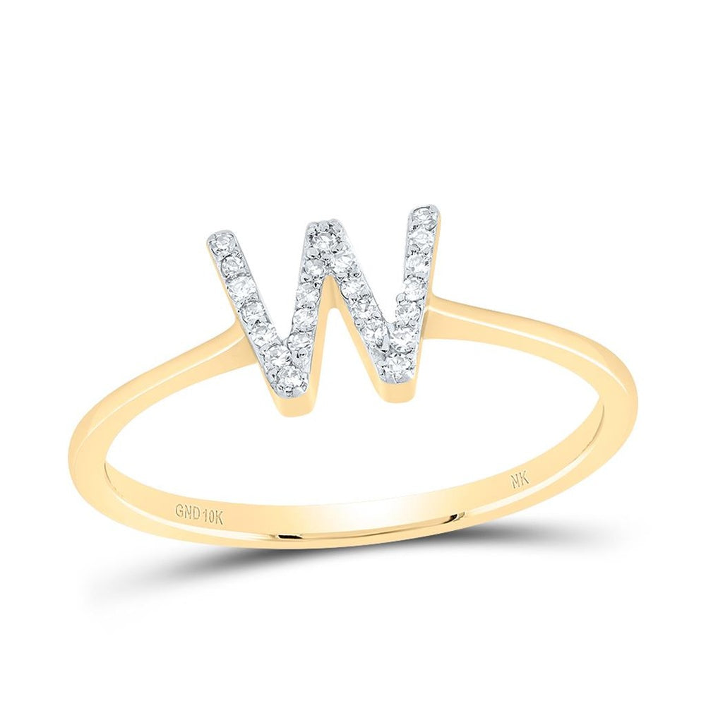 10K Yellow Gold Diamond Initial W Ring - 1/10 Carat Total Diamond Weight