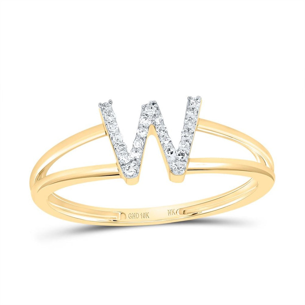 10K Yellow Gold Diamond Initial W Ring - 1/10 Carat Total Diamond Weight
