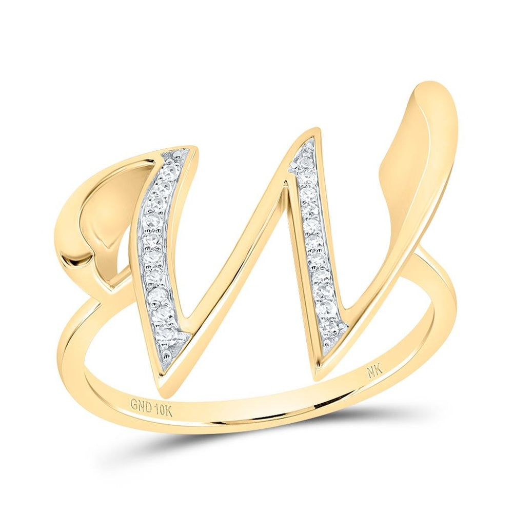 10K Yellow Gold Diamond Initial W Ring - 1/10 Carat Total Diamond Weight