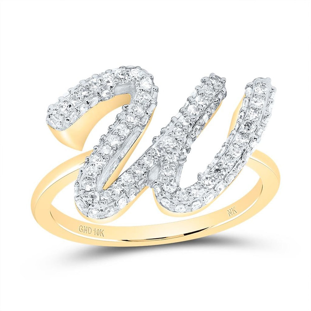 10K Yellow Gold Diamond Initial W Ring - 1/2 Carat Total Diamond Weight